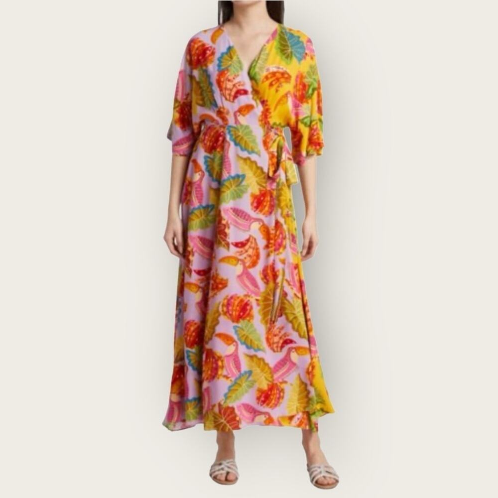 GUC | Farm Rio | Mixed Beaks & Bananas Maxi Wrap Dress | Multi | Small